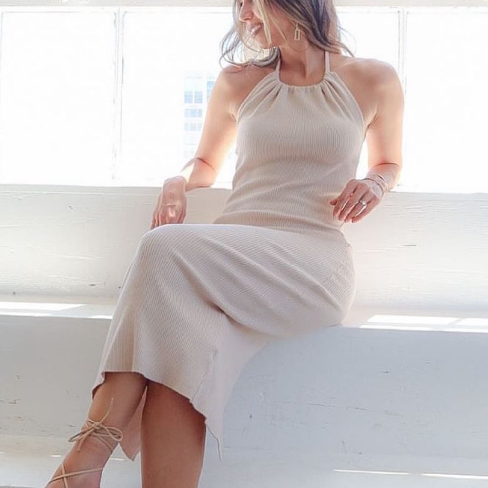 NWT Halter Rib Knit MIDI Dress
